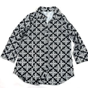 Lulu B Button Front Shirt Nylon Size Medium Black White